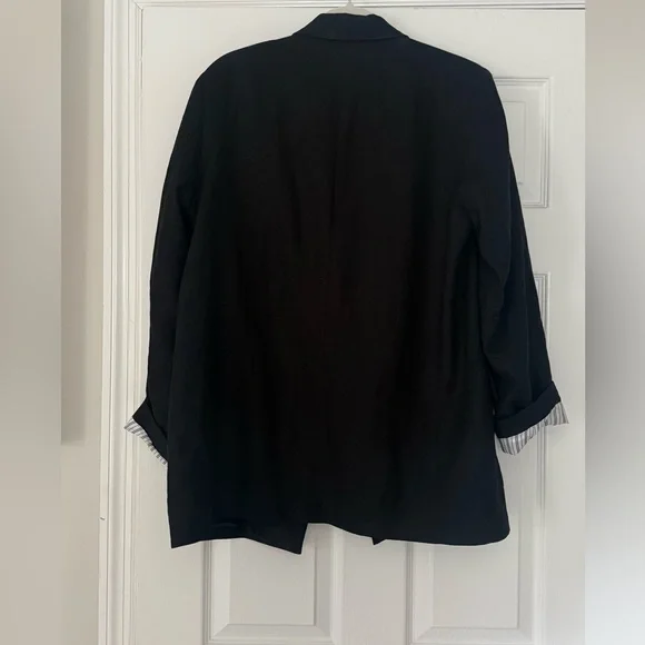 ZARA LINEN BLEND ROLL UP SLEEVE OPEN FRONT BLAZER BLACK SIZE L - Picture 8 of 8